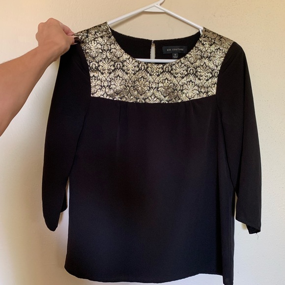 DONATED Black & Gold embroidered blouse - Picture 1 of 3